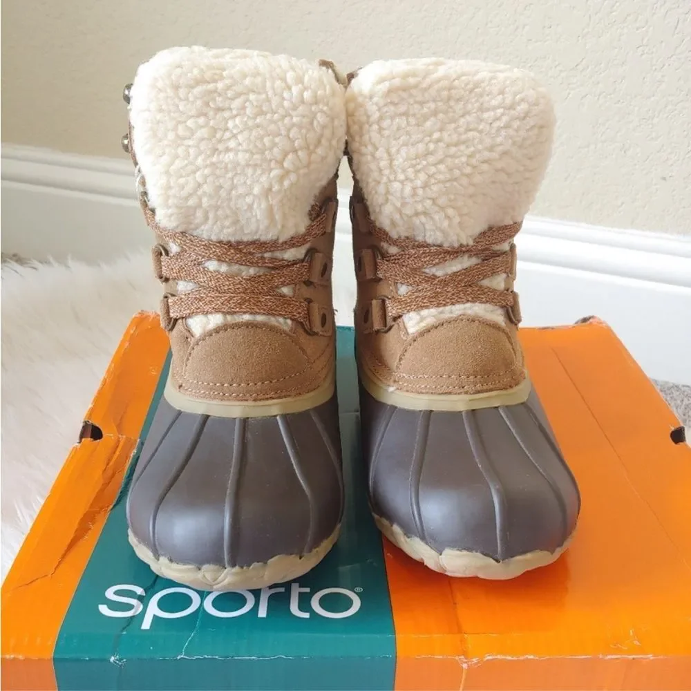 Sporto Darling waterproof winter leather duck boots with faux shearling size 6